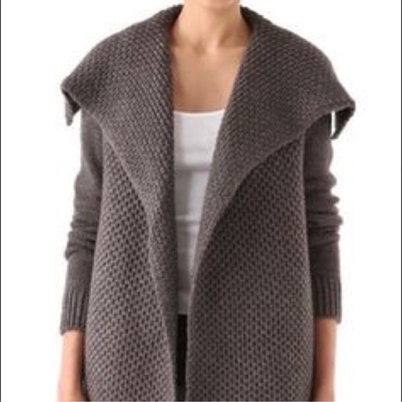 Vince Sweaters - Vince Textured Wool Blend Shawl Neck Open Cardigan in Gray